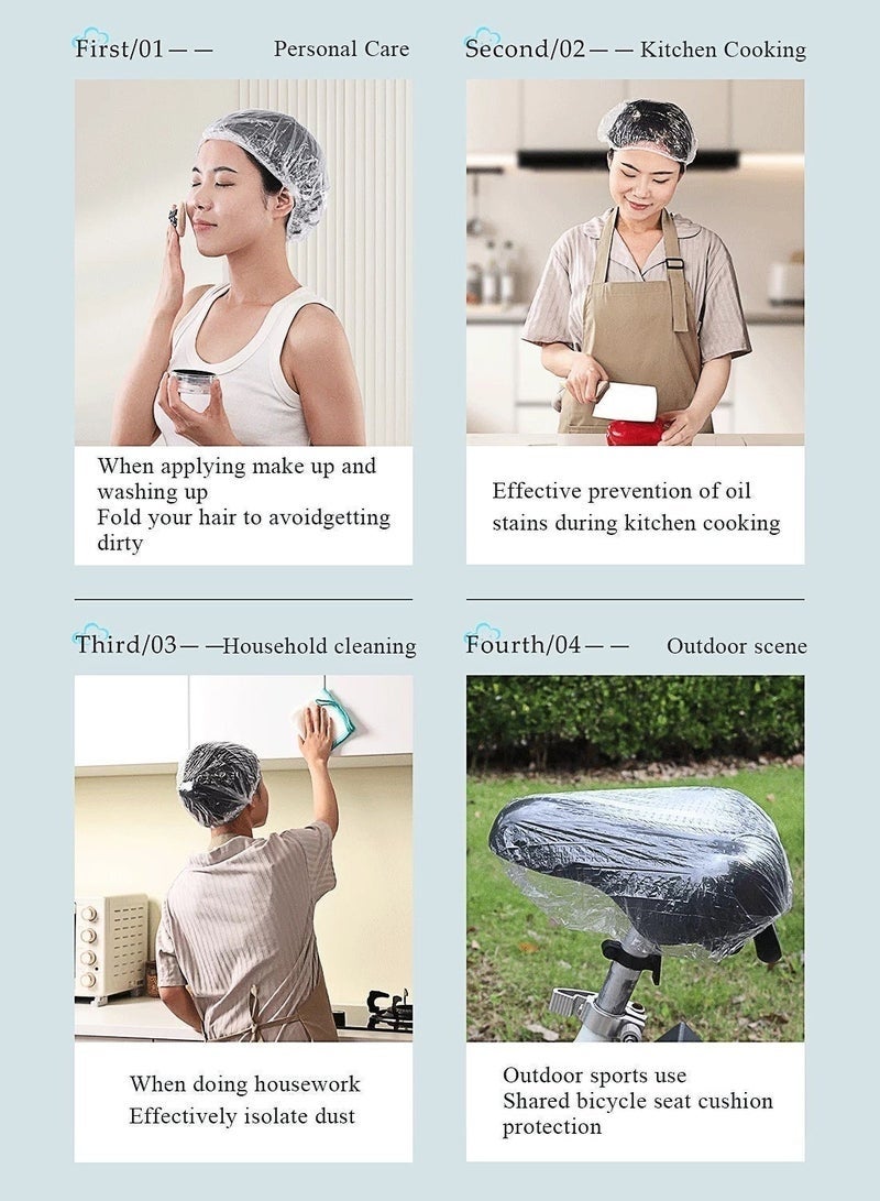 Disposable Shower Caps 100PCS , Plastic Clear Hair Cap Large Thick Waterproof Bath Caps for Women, Hotel Travel Essentials Accessories Deep Conditioning Hair Care Cleaning Supplies - Image 5